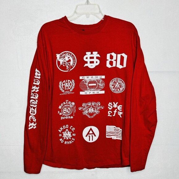 AKOO Marauder T Shirt Mens Size L Long-Sleeve Graphic Tee Red Logo No Rivals - Picture 1 of 8